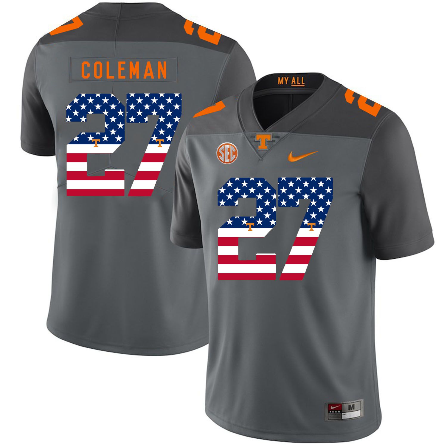 Men Tennessee Volunteers #27 Coleman Grey Flag Customized NCAA Jerseys
